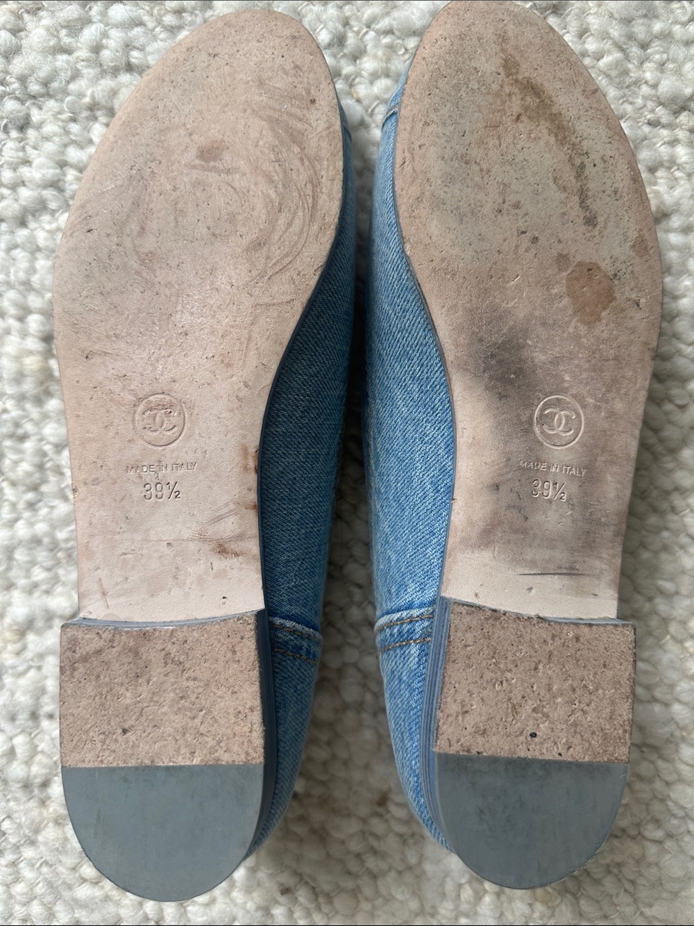 CHANEL Light Blue Denim Embroidered CC Ballet Flats - Picture 6 of 7